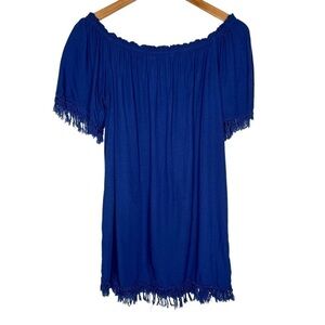 Tiare Hawaii Blue fringe tunic style top One Size